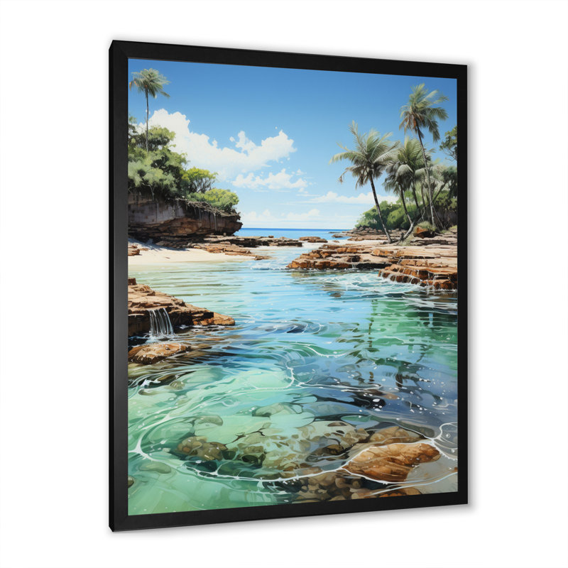 Dominicain Caribbean Dreamscape II sur impression sur toile, H 32 po x l 16 po x P 1 po, Cadre photo noir