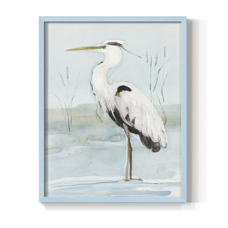 Heron on Blue II, reproduction encadrée - bois massif, H 15 po x l 12 po, Bleu