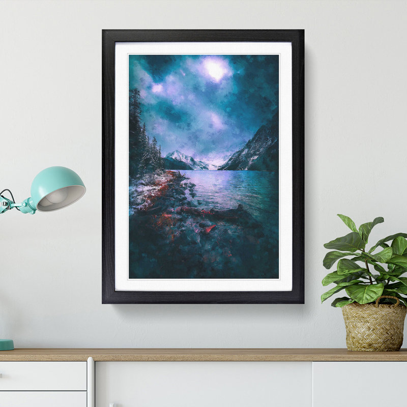 Chephren Lake In Canada - Painting, Black Single Picture Frame Wood, 63cm H x 45cm W x 2cm D