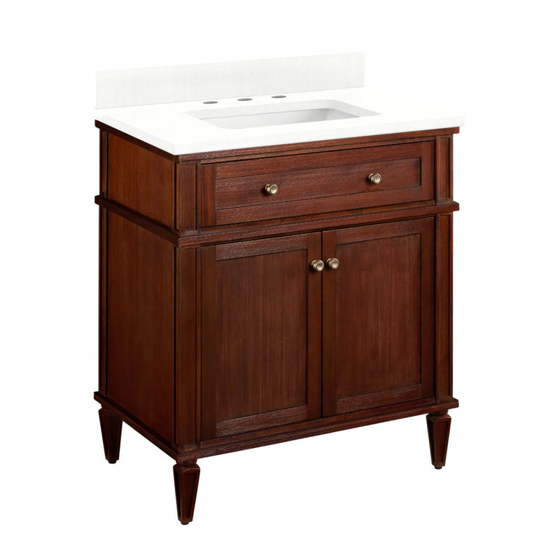 30" Elmdale Single Bathroom Vanity Set with Rectangular Undermount Sink, 8" Widespread, Feathered White Quartz, Antique Brown