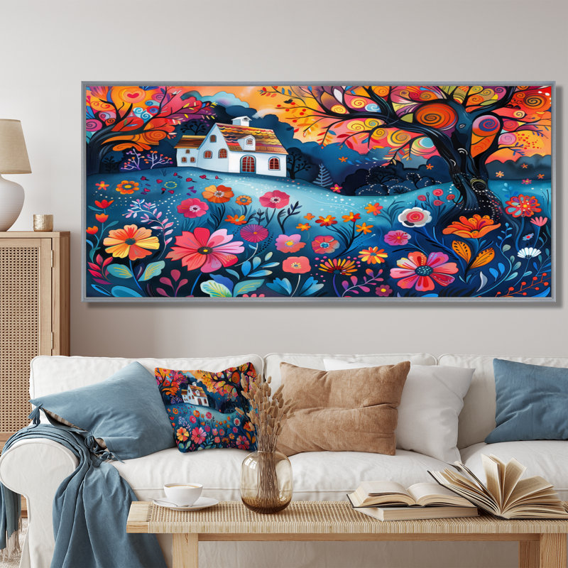 Orange, orange, été, jardin, beauté du jardin IV - ferme, art mural, salon, Encadrement argenté, H 16 po x l 32 po
