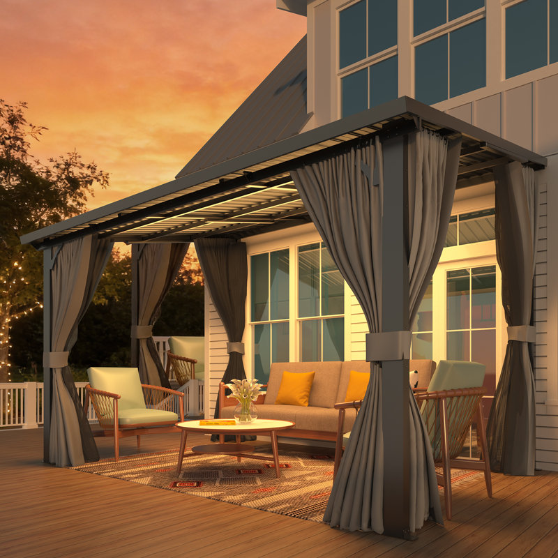 Outdoor Hardtop Metal Gazebo For Patio With Curtains And Mosquito Netting, Gray/Light Gray, 98.4" H x 114" W x 96" D