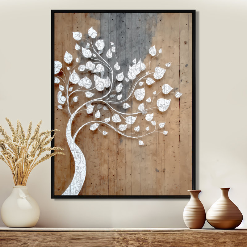 «White Tree of Life Summer Breeze On Wood», reproduction d'art sur toile, arbre blanc, H 32 po x l 24 po, Cadre flottant