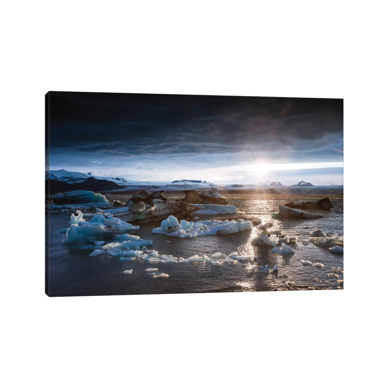 Midnight Sun on the Glacial Lagoon, Iceland 1 Piece Wrapped Canvas Wall Art, 30.48 cm H x 45.72 cm W