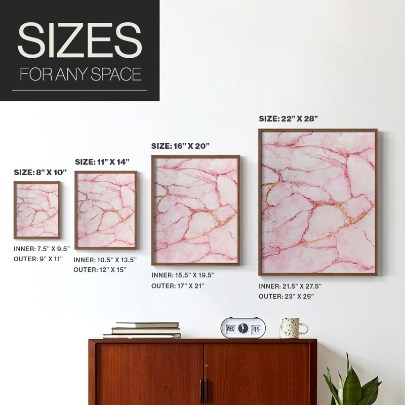 «Rose Marble I», reproduction encadrée de qualité supérieure - prête à être accrochée - aucun clou requis - aucun clou requis