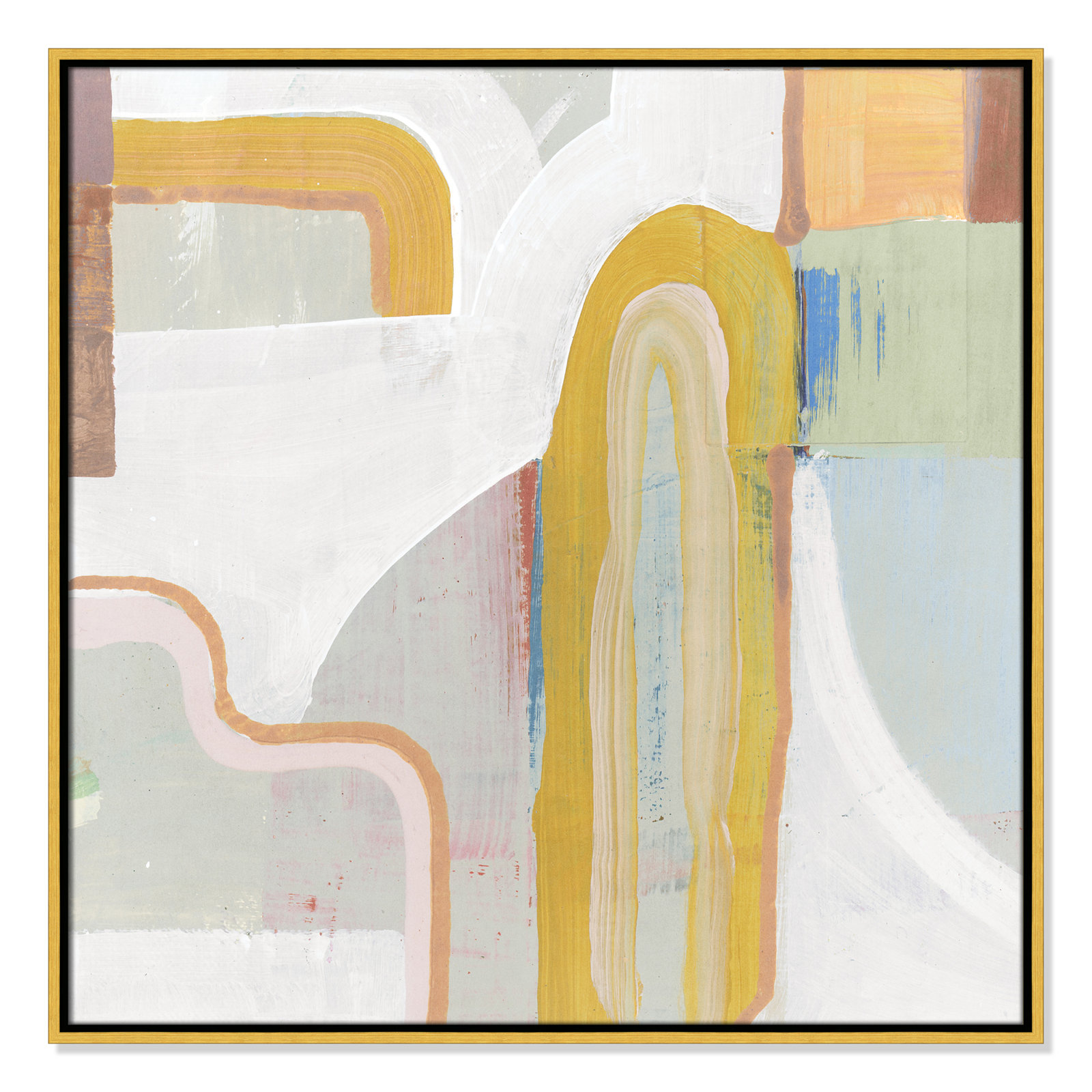 Together Again II by Cartissi - Floater Frame Painting on Canvas, 31.5" H x 31.5" W x 2" D, Gold 