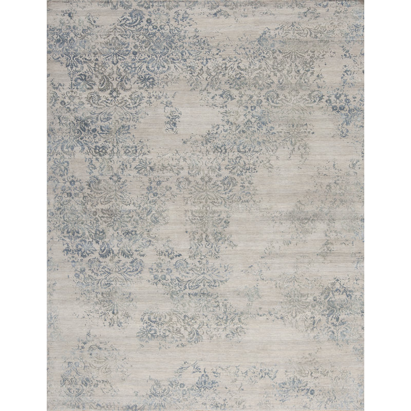 Amour Hand Knotted Area Rug in Blue, Rectangle 8' x 10'