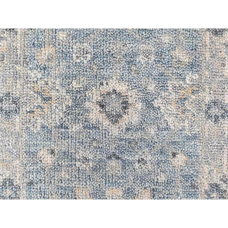 Bleu poudre 2 pi x 3 pi, collection Souple, motif Oushak, laine luxueuse nouée à la main, colorants végétaux, tapis, échantillon, tapis oriental