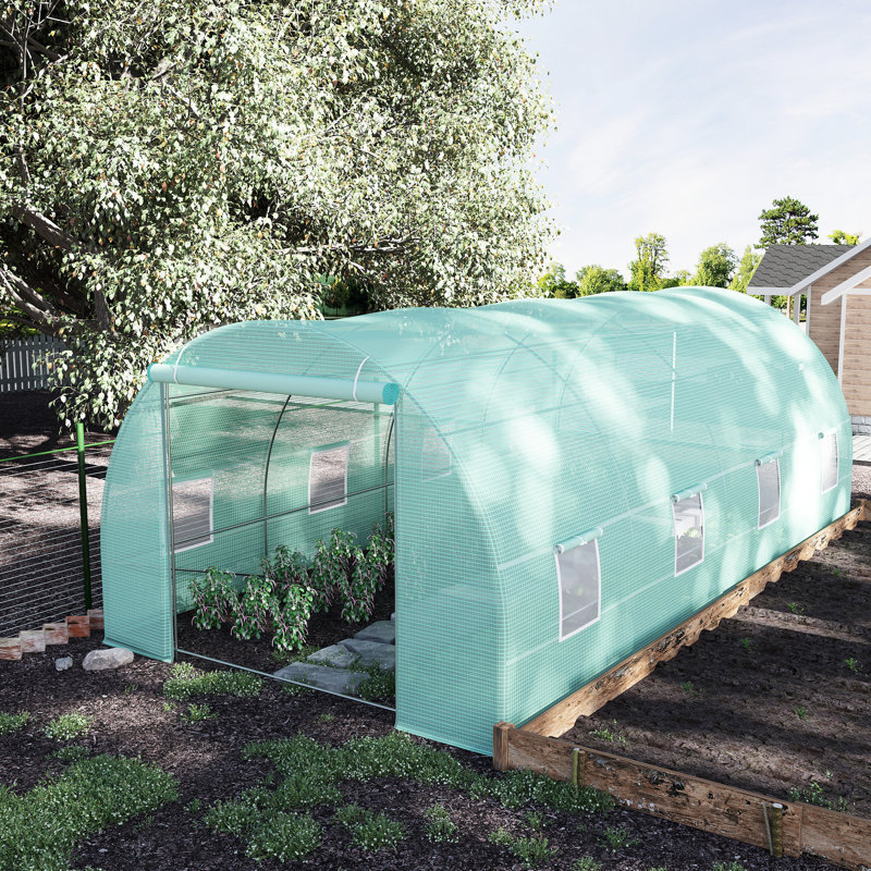 Serre de 20 pi x 10 pi 7 pi, construction en acier robuste, 8 fenêtres, foyer avec cadre et rangement facile