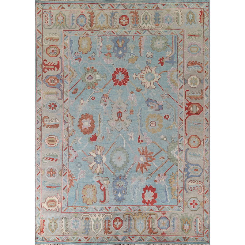 Tapis de salon bleu clair Oushak 9 x 12