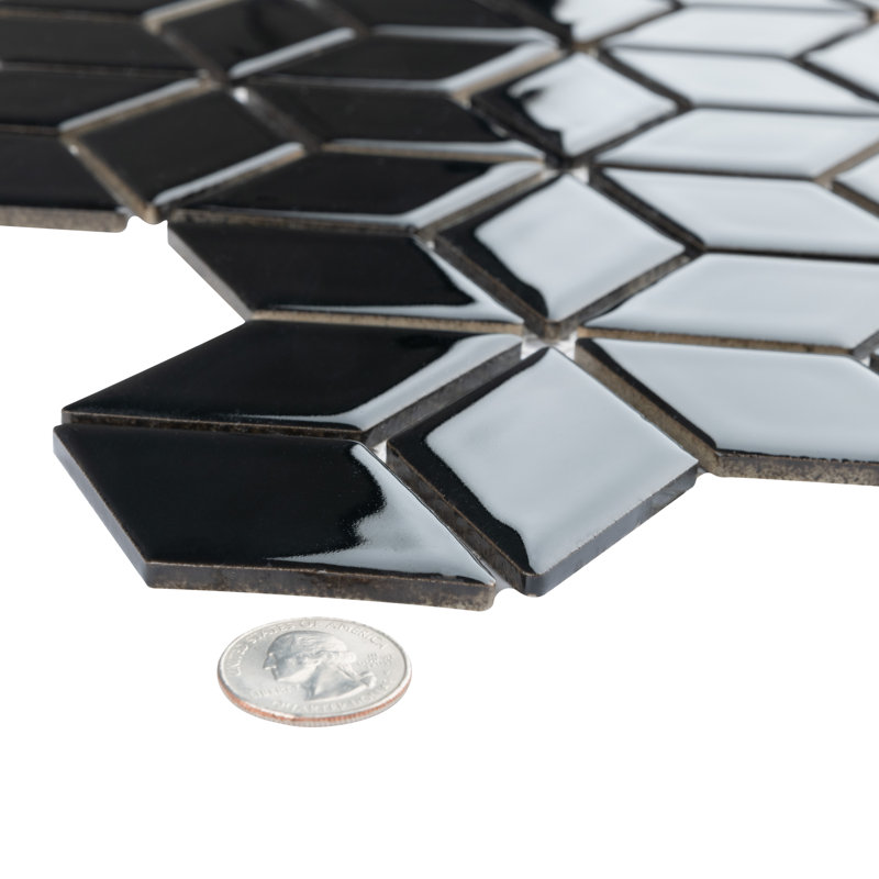 Carreau de mosaïque en porcelaine Hudson, Noir brillant