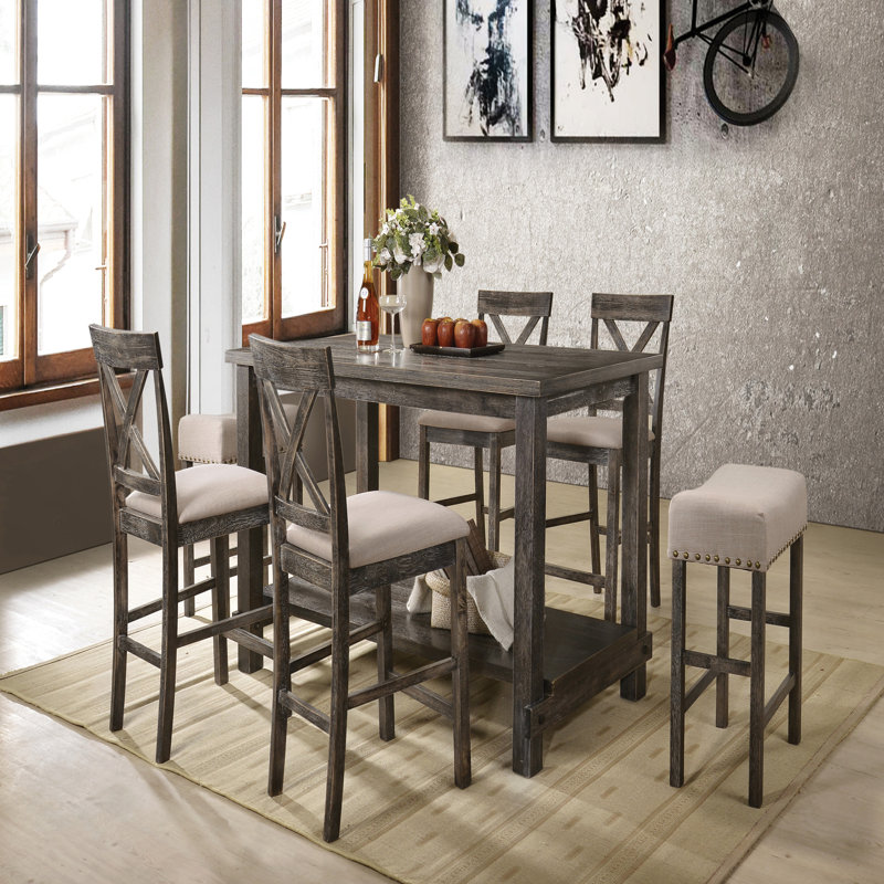 Grey Counter Height Table with Bottom Shelf