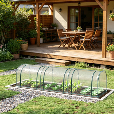 Serre portative de style tunnel avec 4 portes à fermeture à glissière, mini serre en PVC de 11,5 pi avec cadre en acier pour jardin extérieur