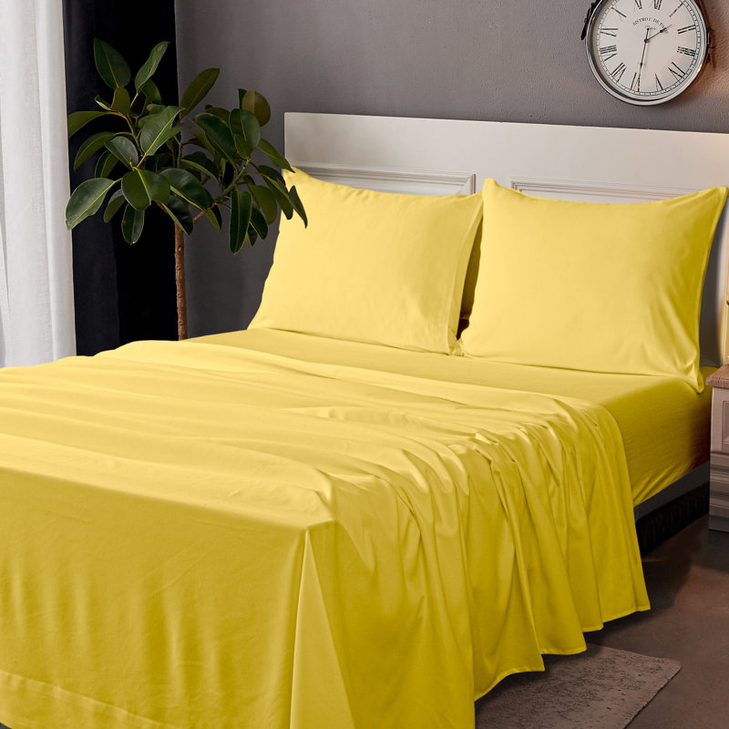 Ensemble de draps, ensemble de draps en microfibre brossée 1800 avec poche profonde - NTBAY, Jaune