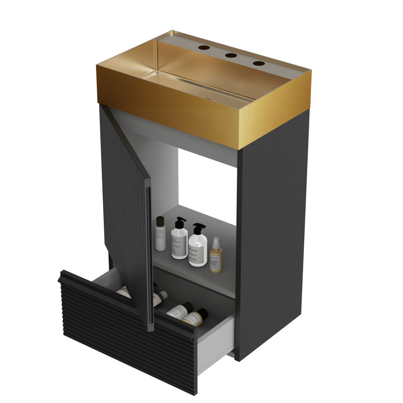 Meuble-lavabo de 20 po avec lavabo en acier inoxydable, Noir, noir, noir, noir