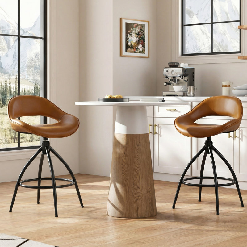 Swivel Upholstered Counter Stool with Metal Frame