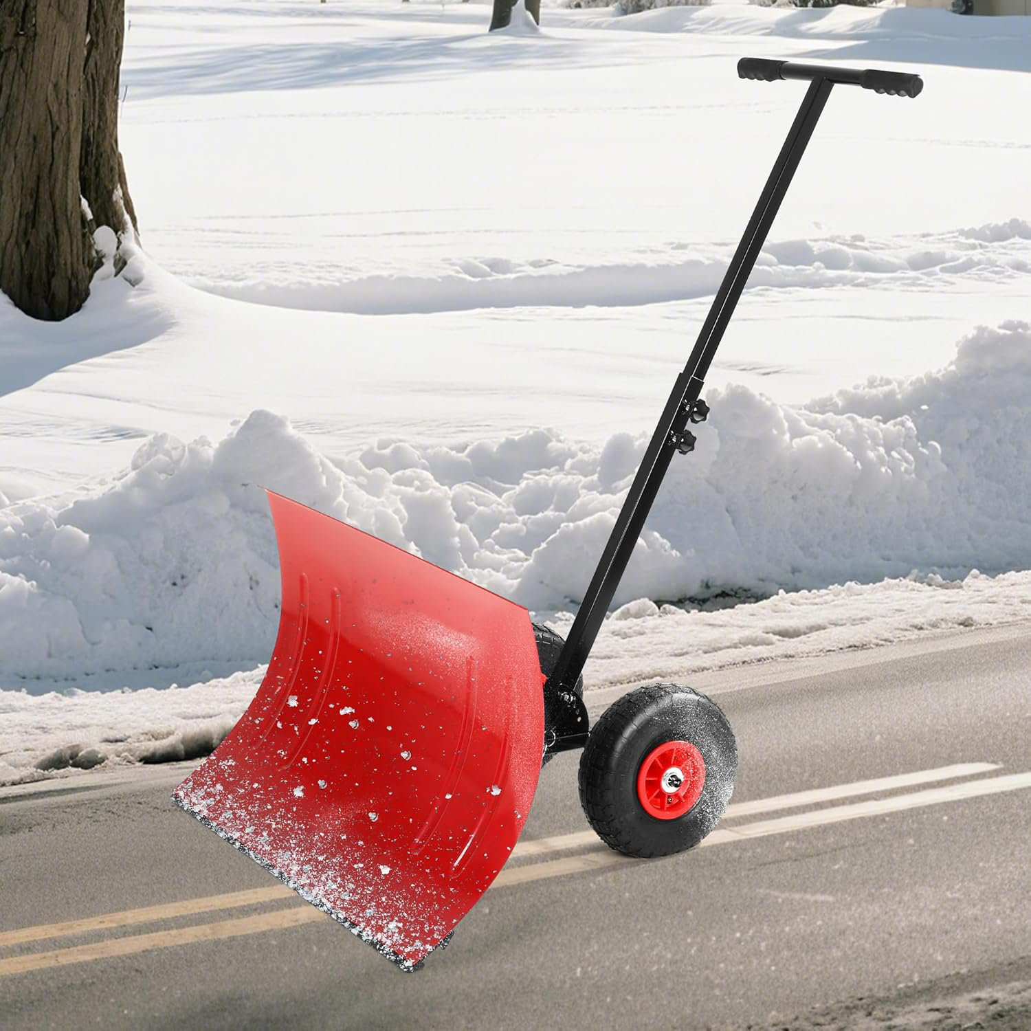 Wayfair Removal Blue Elephant Heavy Duty Snow Shovel with Wheels,Steel Dual Handle Push ...