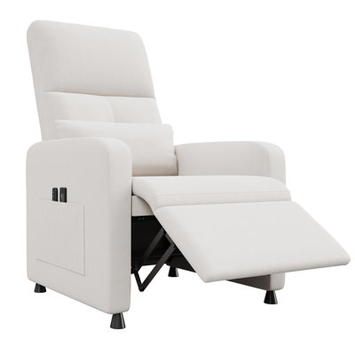 Electric Power Recliner Swing Chair for Game & Leisure Room – Adjustable Backrest & Footrest – Overstuffed Single Sofa with Lumbar Support, USB Port & Side Pockets – Comfortable Linen Upholstery