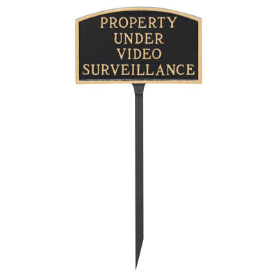 Small Arch Property Under Video Surveillance Statement Plaque Sign with Lawn Stake