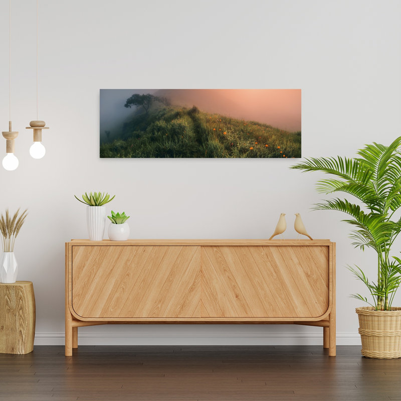 Misty Mountain Glow Ethereal Peaceful Serene Landscape Mountain, art mural, H 12 po x l 36 po