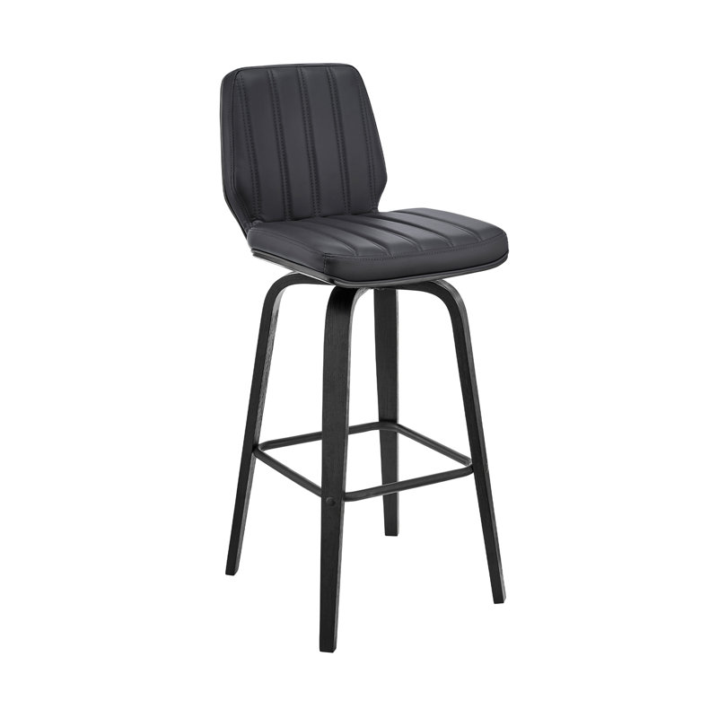 Tabouret de bar pivotant 26 po en similicuir gris et bois noir