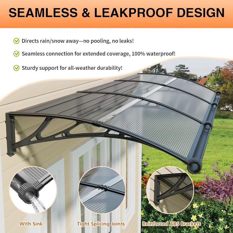 Window Door Awnings Exterior 32x48in (DxW)  UV/Rain/Snow Proof Canopy for Outside with Large Drainage Grooves Bracket for Window/Patio/Porch