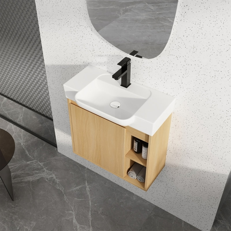 Meuble-lavabo mural 24 po avec lavabo en céramique blanche et porte à fermeture en douceur