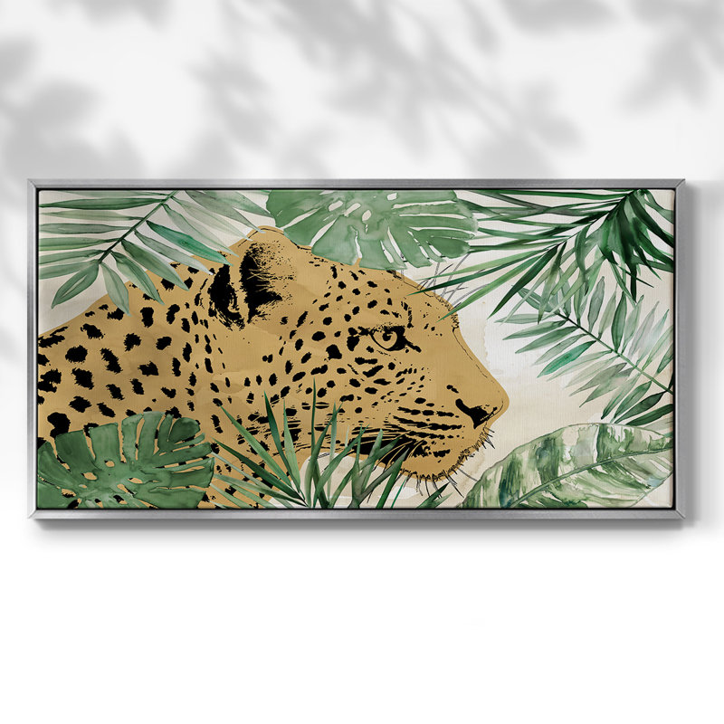Palm Leopard I - Galerie encadrée - Prêt à être accroché, H 25 po x l 49 po, Argent argent