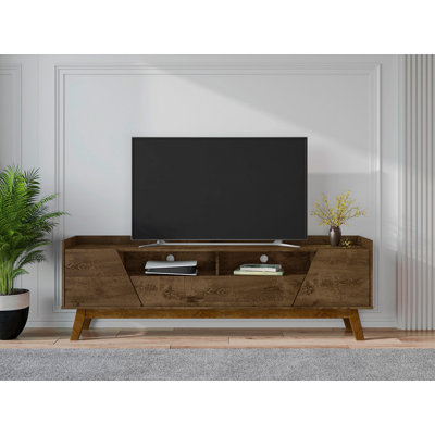 Marcus 71" Mid-Century Modern TV Stand with 4 Shelves and 1 Drawer for TVs up to 70" in Rustic Brown