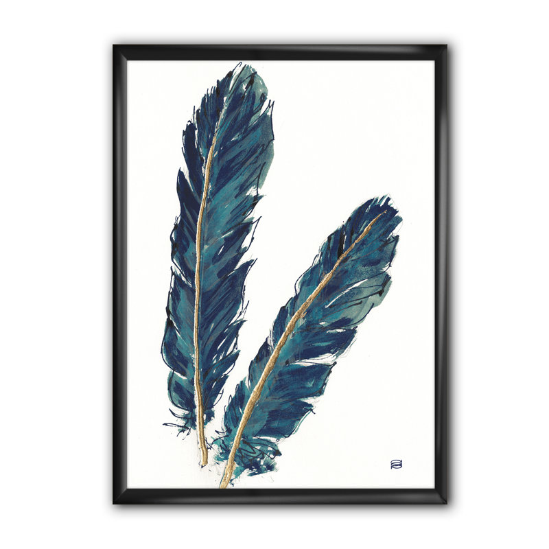 « gold indigo plumes iv »-cadre photo sur toile, H 20 po x l 12 po x P 1po, Cadre noir