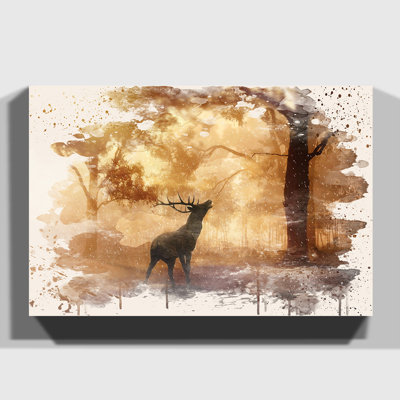 Stag in an Autumn Forest Landscape Painting on Canvas - Wrapped Canvas