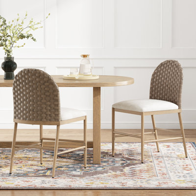 Willowbend Farmhouse Dining Chair With Rattan Backrest & Upholstered Seat