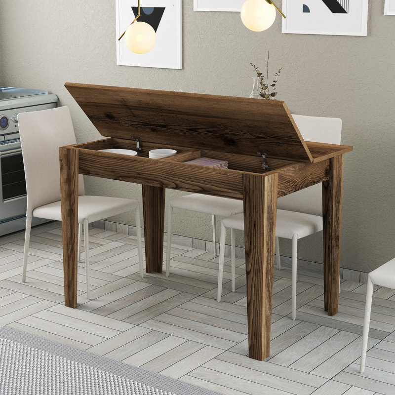 Solid Walnut Kitchen Table, 43.3 x 29.5 x 29.5 inches | 100% Melamine Coated Particle Board with Chipboard Legs, Thickness: 0.7 inches | Elegant Traditional Design with Storage Area (18.8 x 3.8 inches) for Modern Dining Spaces