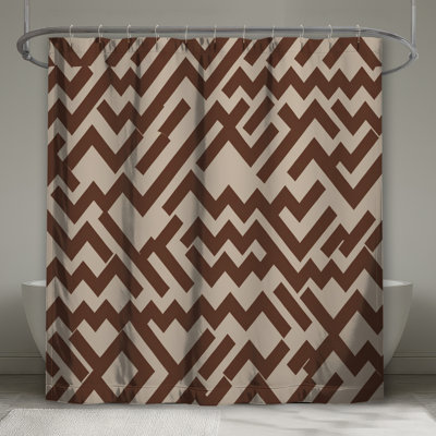 Rideau de douche brun à motif en zigzag très long