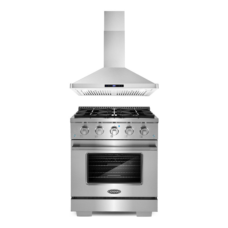 Cosmo 2 Piece Kitchen Appliance Package with , 30 in. Gas Freestanding Range Gas Cooktop , Wall Oven , Dishwasher , and Microwave , and Wall Mount Range Hood , and Wine Refrigerator , and Air Fryer