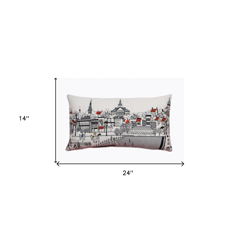 Coussin lombaire 24 po NYC, Blanc / gris / rouge