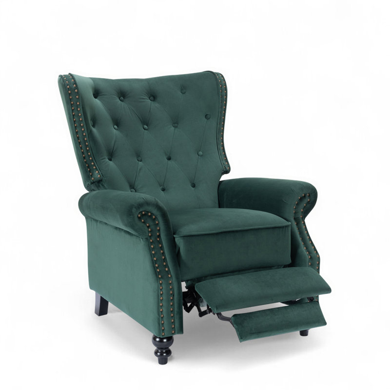 Buttoned Carmona Wingback Recliner Chair, Green