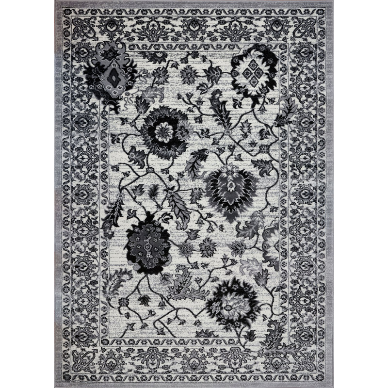 Tapis géométrique gris / crème, 3 pi 11 po x 5 pi 3 po