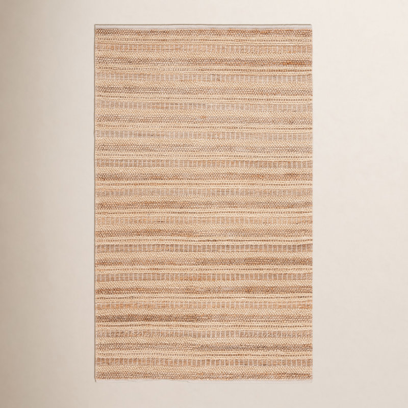 Hand Woven Wool/Jute/Cotton Striped Rug in Brown/Beige, Rectangle 4' x 6'
