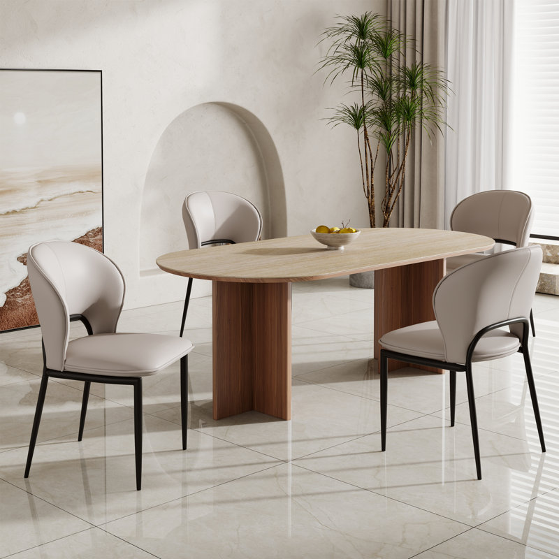 Modern Dining Table Chairs Faux Leather Upholstered Side Dining Chairs Kitchen Dining Chair with Metal Legs Not Assembled Need
