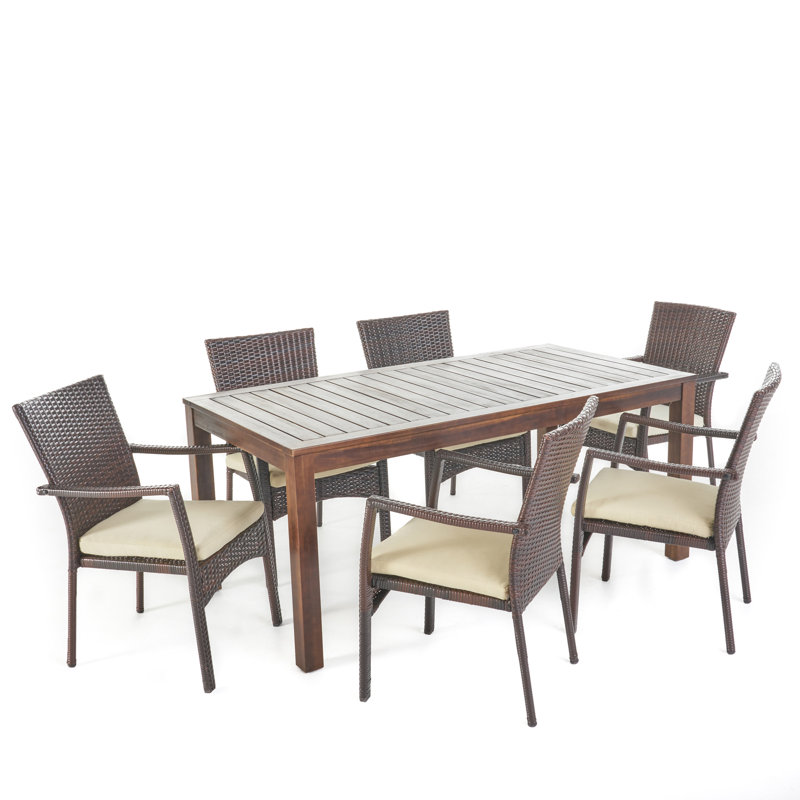 Aaruhi 6 - Person Acacia Wicker Patio Dining Set with Rectangular Table