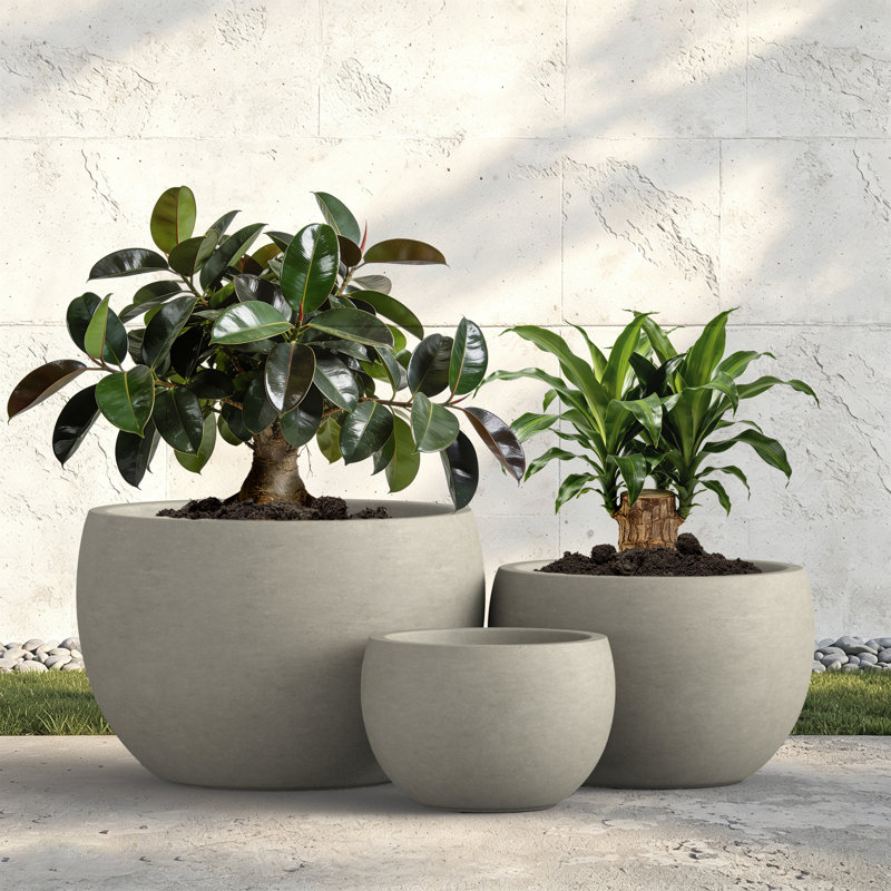 Gibson Handmade 3 - Piece Pot Planter Concrete Composite Plant Pot, Warm Gray