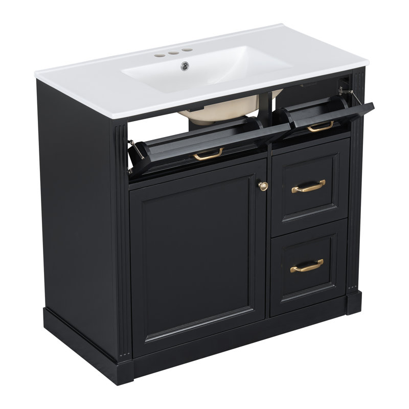 Meuble-lavabo 36 po avec lavabo, Noir et or