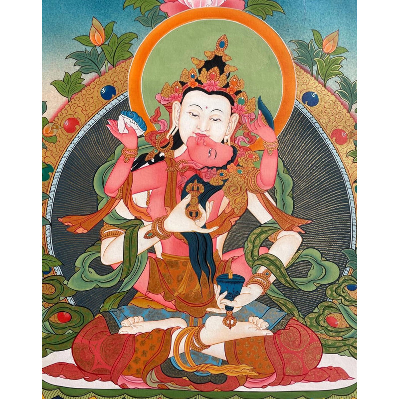 Vajrasattva Shakti Thangka L'Union de la Compassion et de la Sagesse (Brocadeless Thangka)