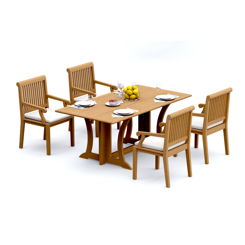 7 Pcs Grade-A Teak Wood Dining Set: Warwick Console Folding Rectangle Table And Sack Arm Chairs #11SK1506, 4