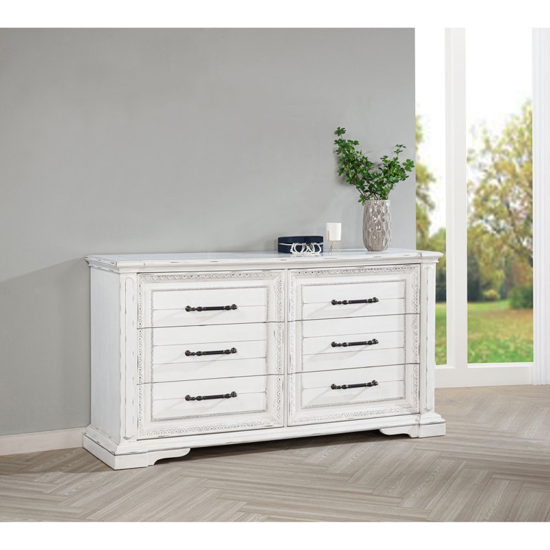 Vintage White 6-drawer Bedroom Dresser Cabinet