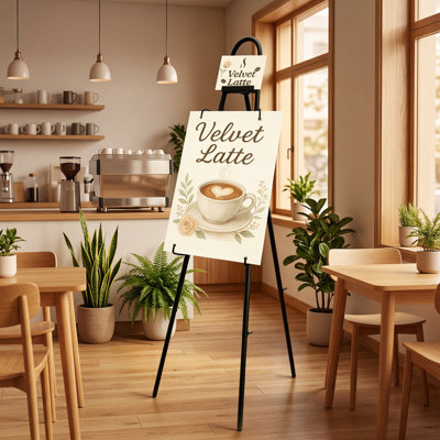 Heavy Duty Adjustable Metal Easel Stand, Collapsible Tripod Display Rack for Signs Posters Art, Floor Standing Picture Holder, Portable, Black, 17.7x17.7x63 Inch