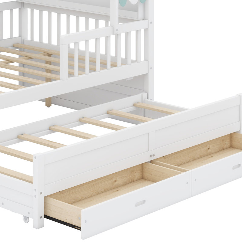 Lit escamotable Imaginative avec lit gigogne intégré et détails en tissu confortable, Blanc