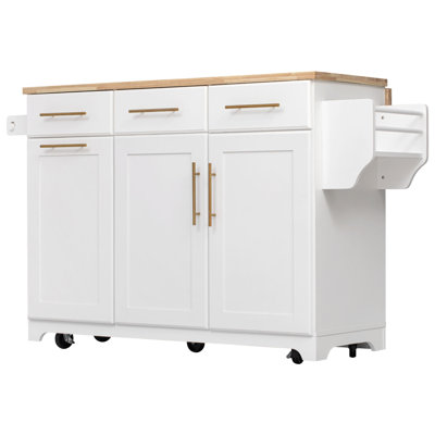 59.3" Kitchen Island With Storage 2 Pull Out Cabinet Organizers & Rubber Wood Drop Leaf