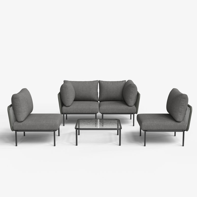 Ebern Designs 5 Pieces Aluminum Patio Furniture Set, Modern Modular Sectional Sofa with Coffee Table and Upgrade Thickness Cushion